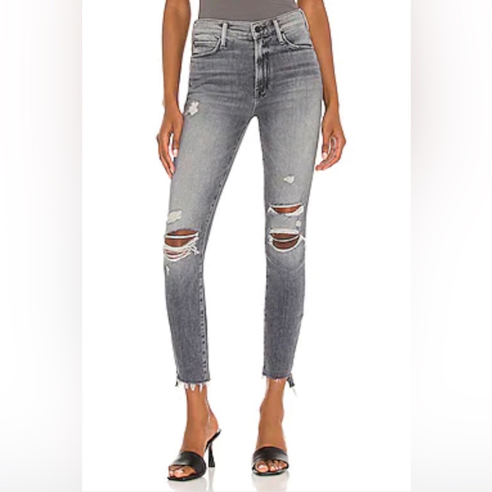 MOTHER Distressed Gray High-Rise Cropped Skinny Jeans